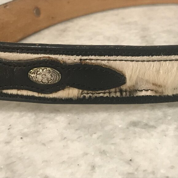 Dan Post Belt Women 32 Black Brown Cowhide Double Heart Buckle Western Rodeo USA - Picture 5 of 10